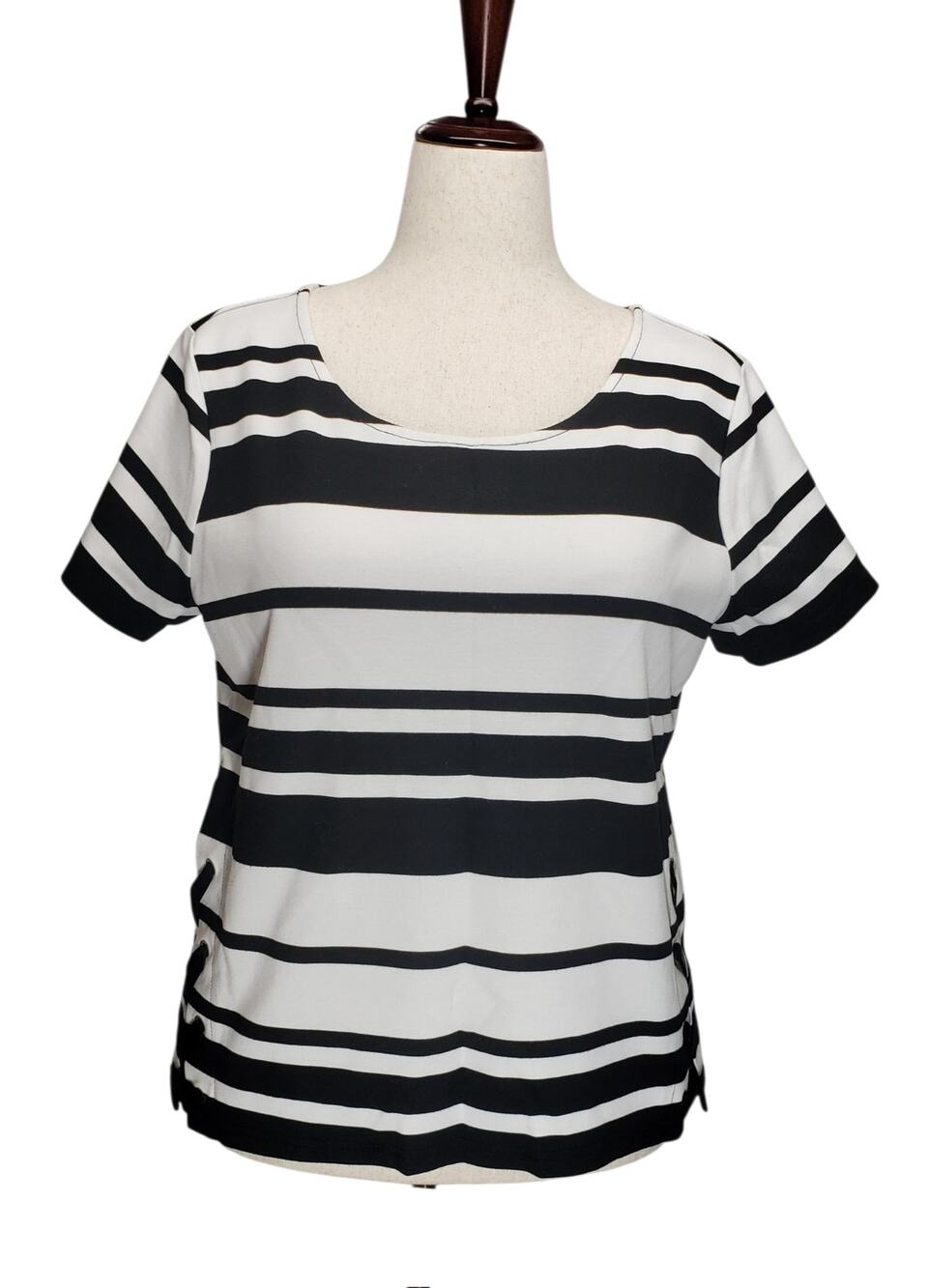 White House Black Market Striped Lace-Up Sides Top XL Knit Tee Y2K Preppy